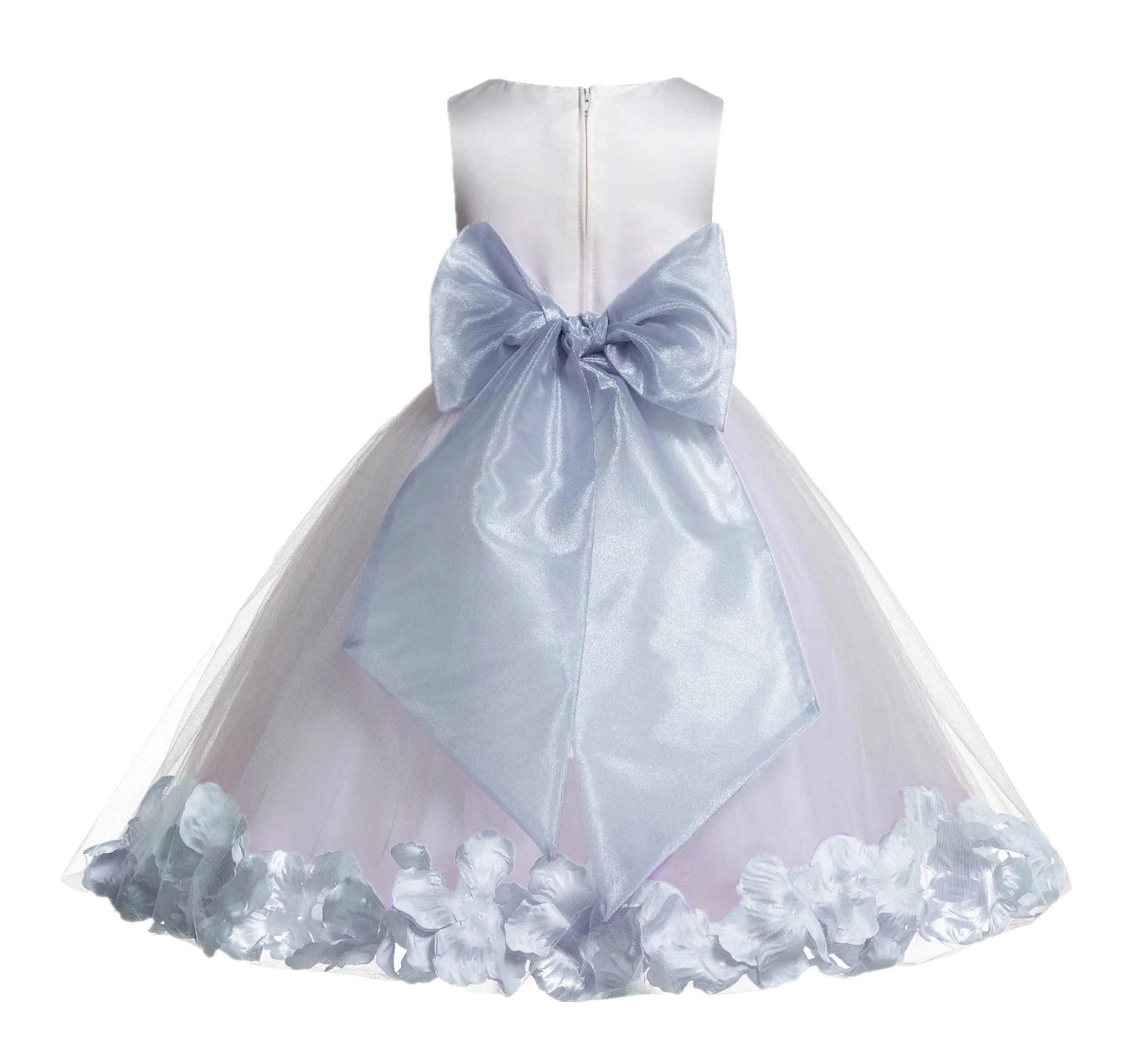 White Tulle Floral Rose Petals Princess Wedding Pageant Recital Birthday Flower Girl Dress 007(2)