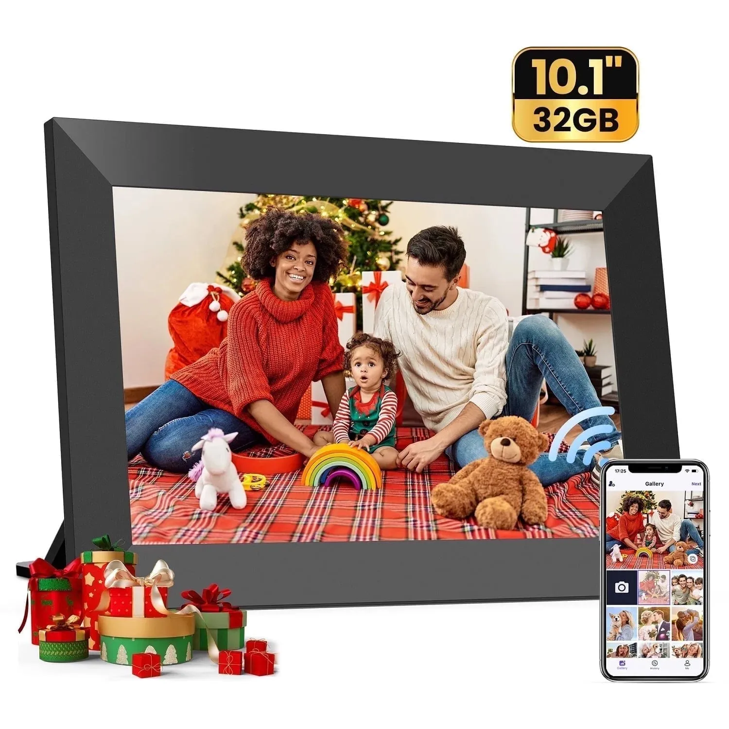 Wifi Digital Picture Frame 10.1" , Digital Photo Frames Touch Screen with 32G Memory, HD Electric Digital Frame Support Wall Mount, Auto-Rotate, Share Instant Photo from Anywhere, Best Gifts