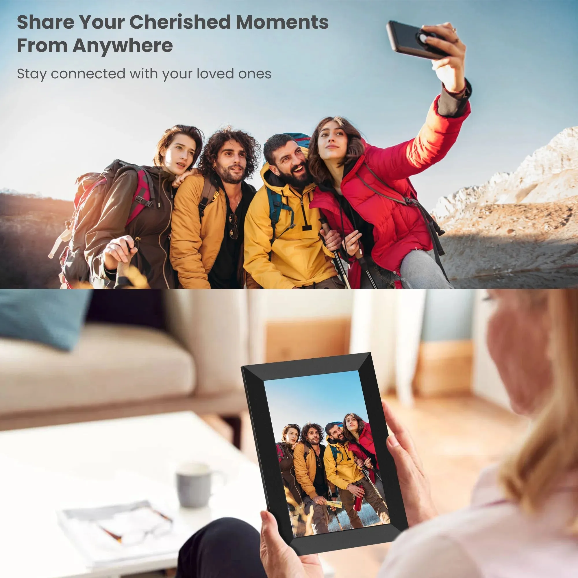 Wifi Digital Picture Frame 10.1" , Digital Photo Frames Touch Screen with 32G Memory, HD Electric Digital Frame Support Wall Mount, Auto-Rotate, Share Instant Photo from Anywhere, Best Gifts