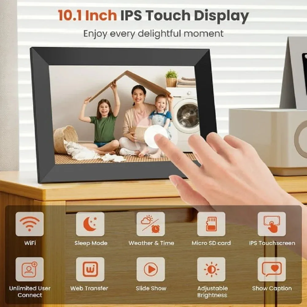 Wifi Digital Picture Frame 10.1" , Digital Photo Frames Touch Screen with 32G Memory, HD Electric Digital Frame Support Wall Mount, Auto-Rotate, Share Instant Photo from Anywhere, Best Gifts