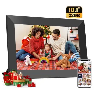 Wifi Digital Picture Frame 10.1" , Digital Photo Frames Touch Screen with 32G Memory, HD Electric Digital Frame Support Wall Mount, Auto-Rotate, Share Instant Photo from Anywhere, Best Gifts