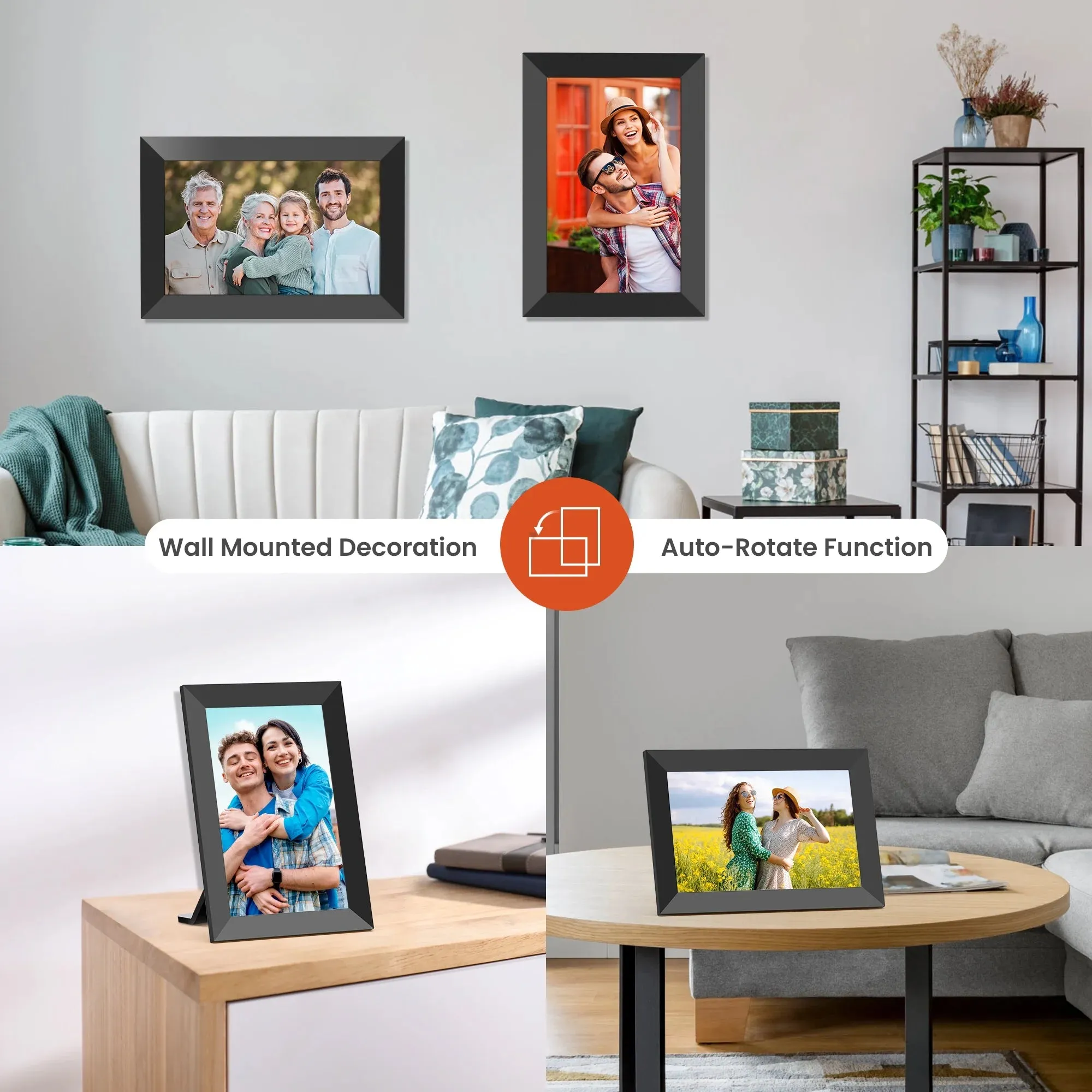 Wifi Digital Picture Frame 10.1" , Digital Photo Frames Touch Screen with 32G Memory, HD Electric Digital Frame Support Wall Mount, Auto-Rotate, Share Instant Photo from Anywhere, Best Gifts