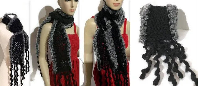 woman's scarf, handmade scarf, crochet scarf, winter scarf, black alpaca, andrea designs, the mink scarf,