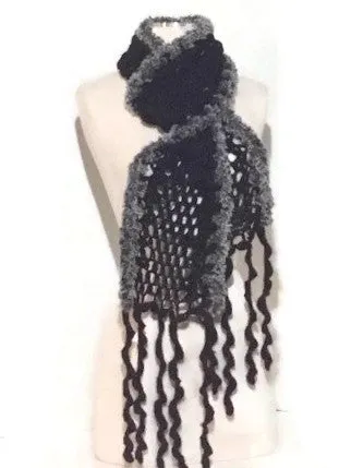 woman's scarf, handmade scarf, crochet scarf, winter scarf, black alpaca, andrea designs, the mink scarf,