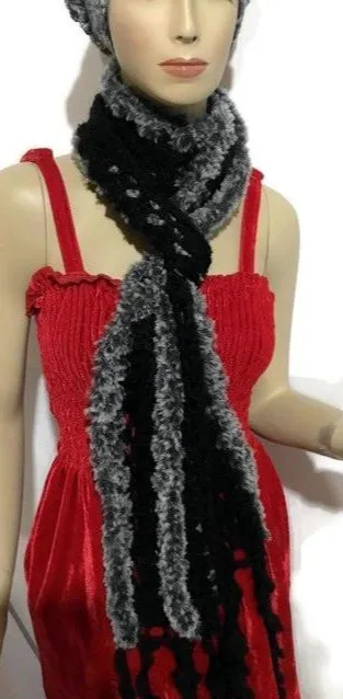 woman's scarf, handmade scarf, crochet scarf, winter scarf, black alpaca, andrea designs, the mink scarf,