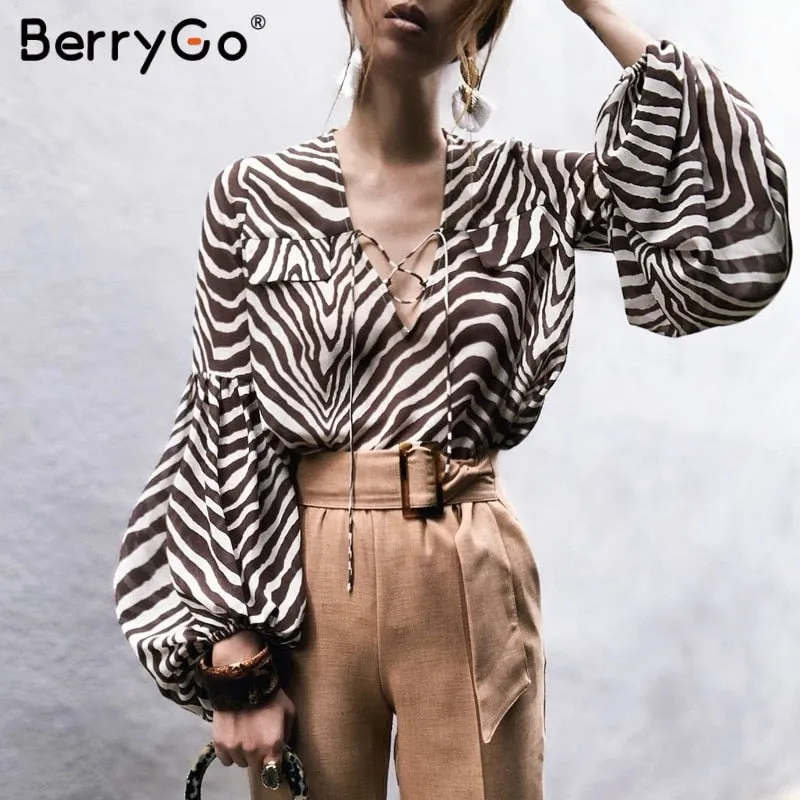 Women blouse shirt Zebra stripe