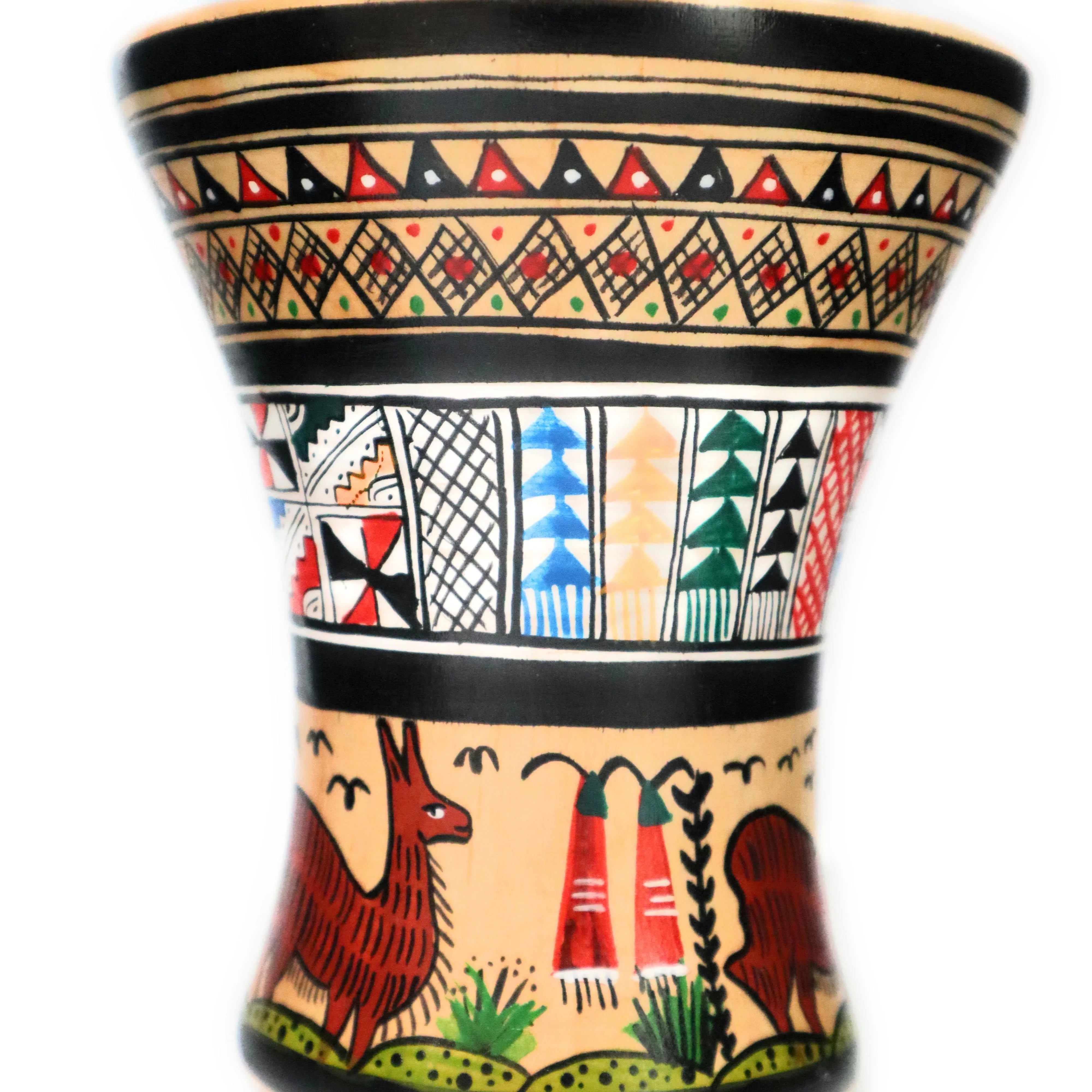 Wood Kero Rustic Vase Inca Culture Hand-Painted 5.25" Tall