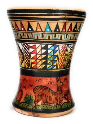 Wood Kero Rustic Vase Inca Culture Hand-Painted 5.25" Tall