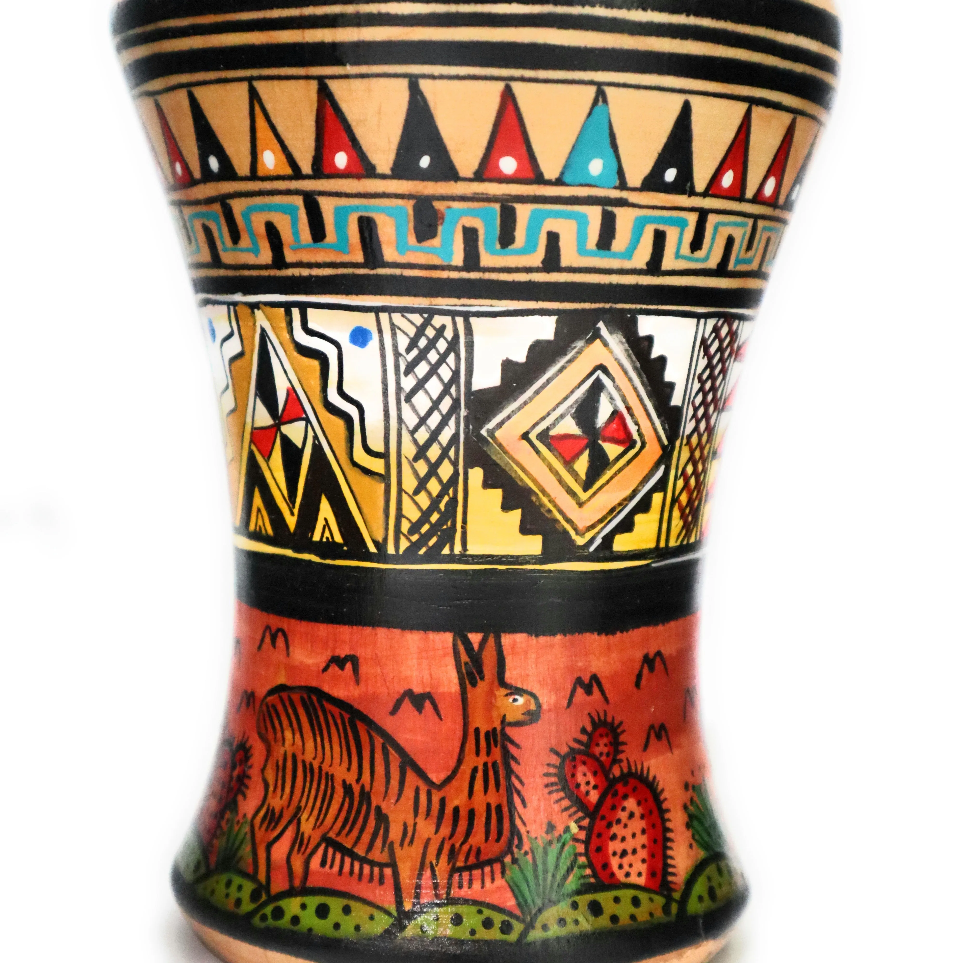 Wood Kero Rustic Vase Inca Culture Hand-Painted 5.25" Tall