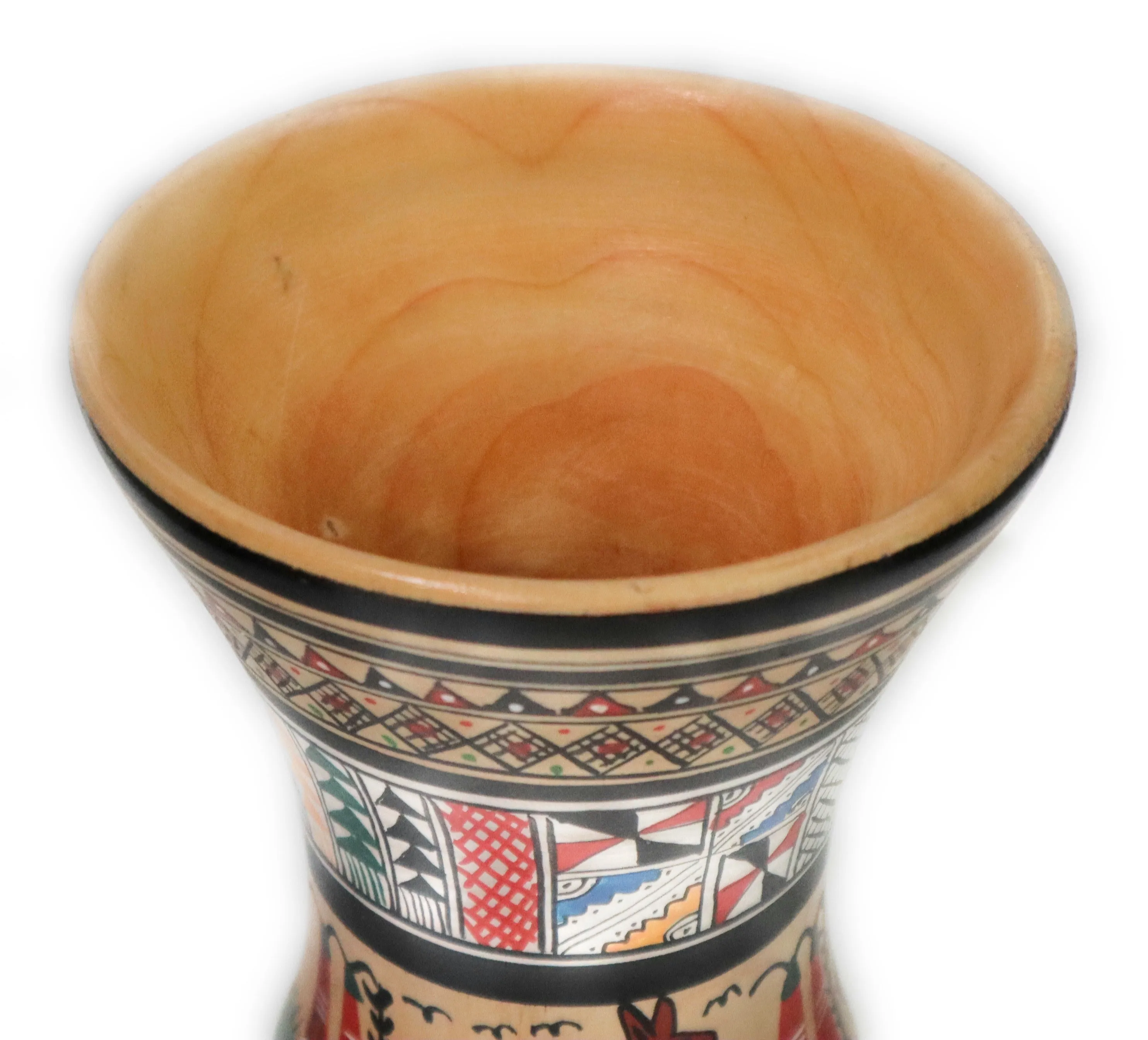 Wood Kero Rustic Vase Inca Culture Hand-Painted 5.25" Tall
