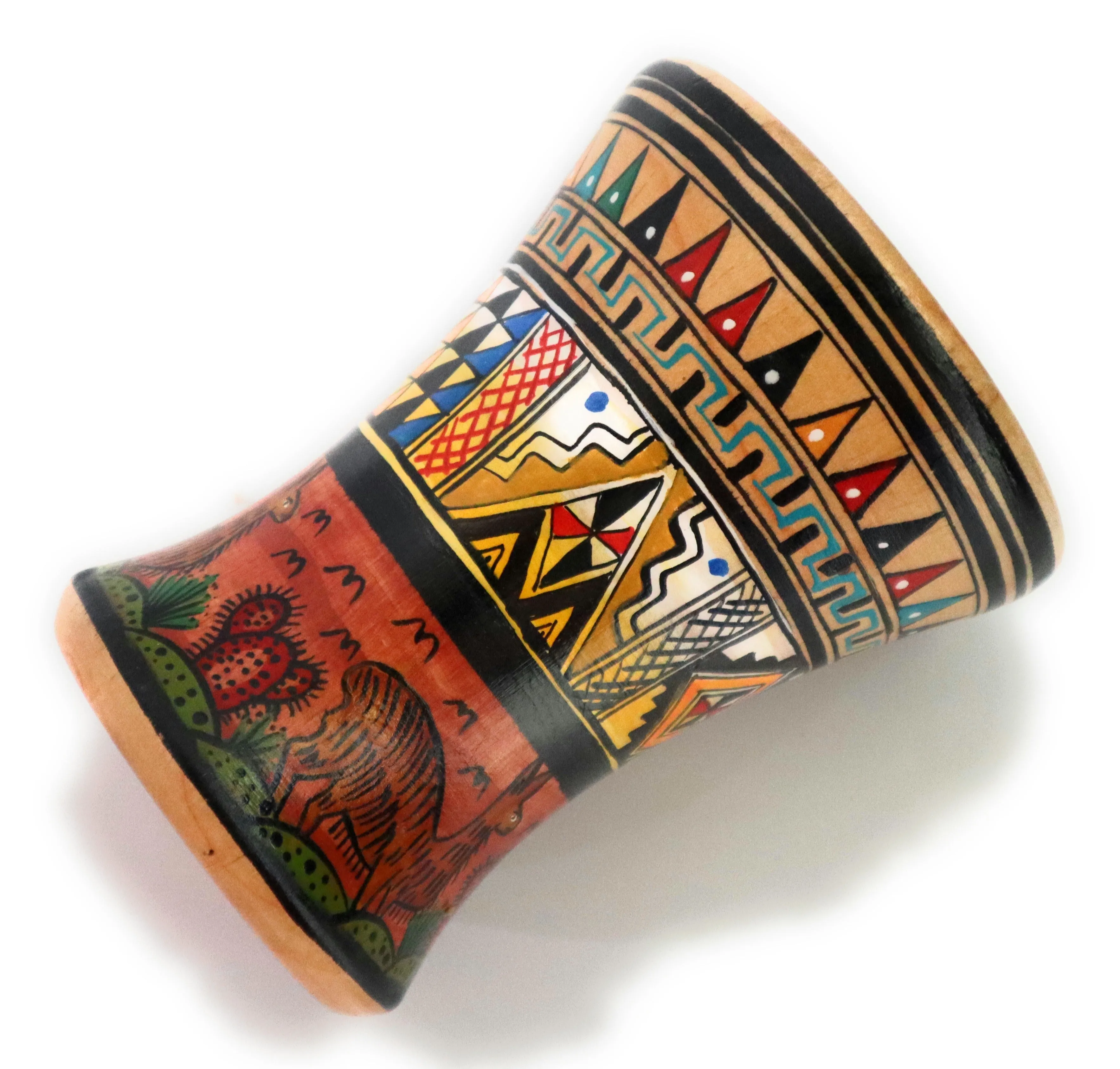 Wood Kero Rustic Vase Inca Culture Hand-Painted 5.25" Tall