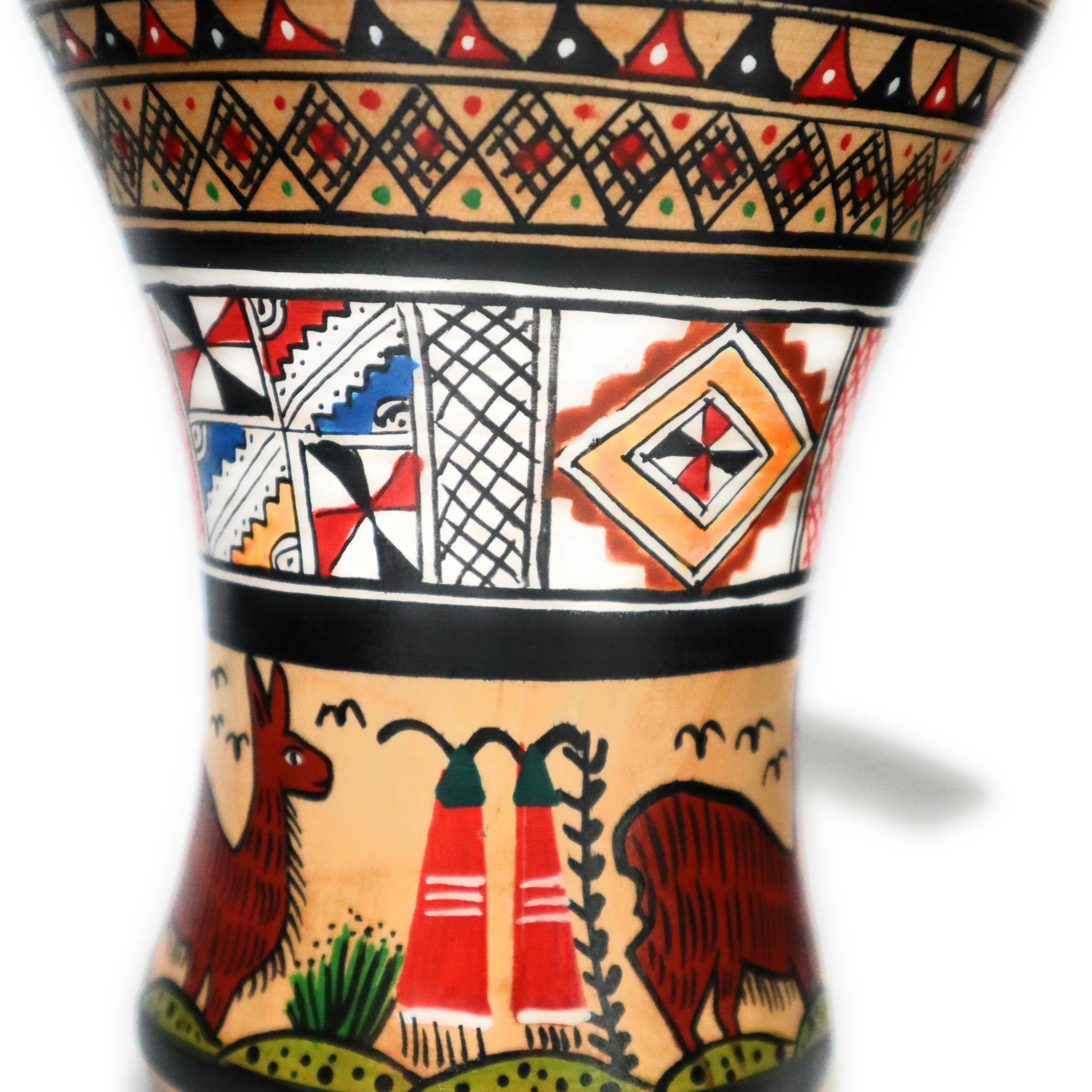 Wood Kero Rustic Vase Inca Culture Hand-Painted 5.25" Tall