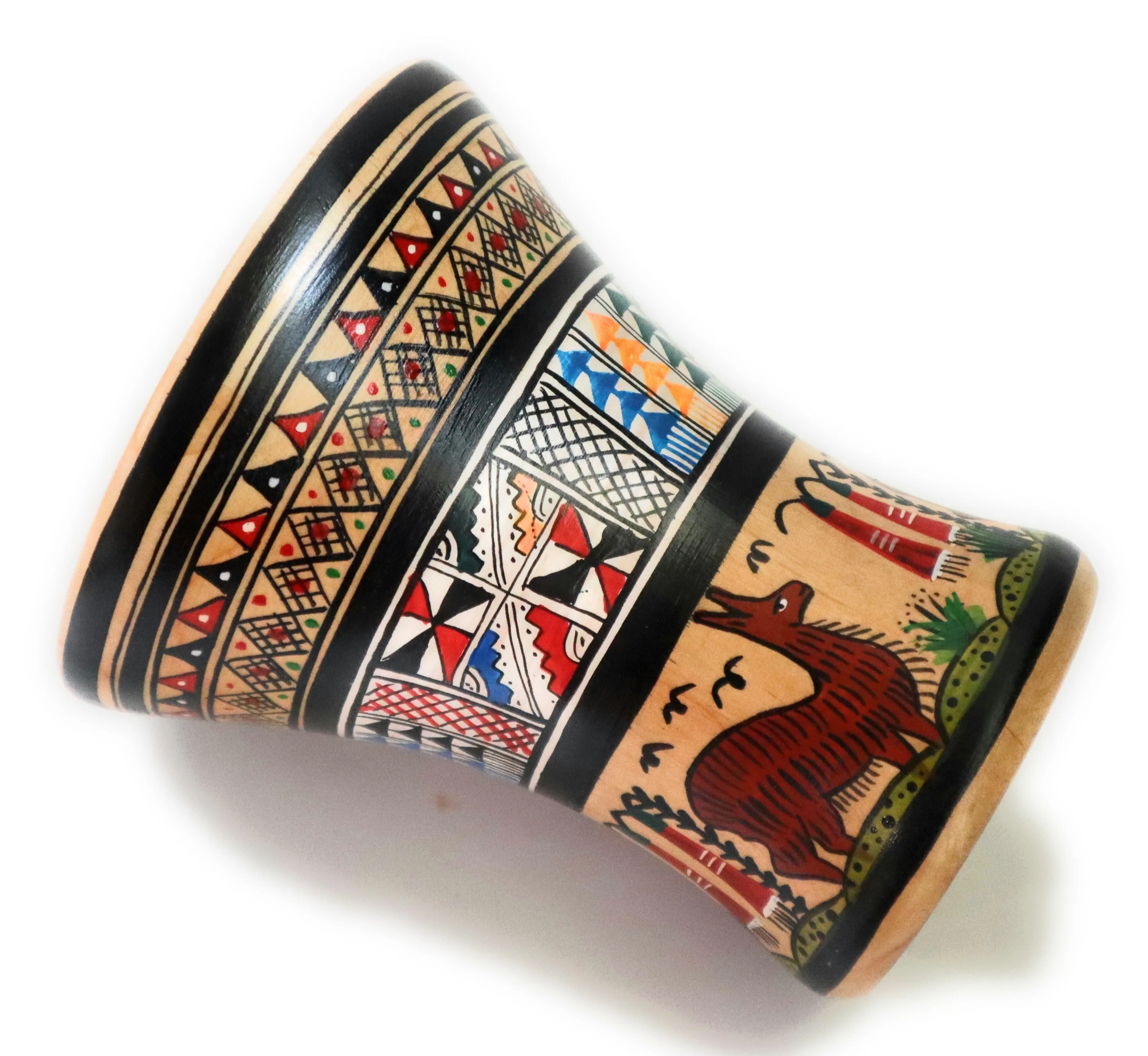 Wood Kero Rustic Vase Inca Culture Hand-Painted 5.25" Tall