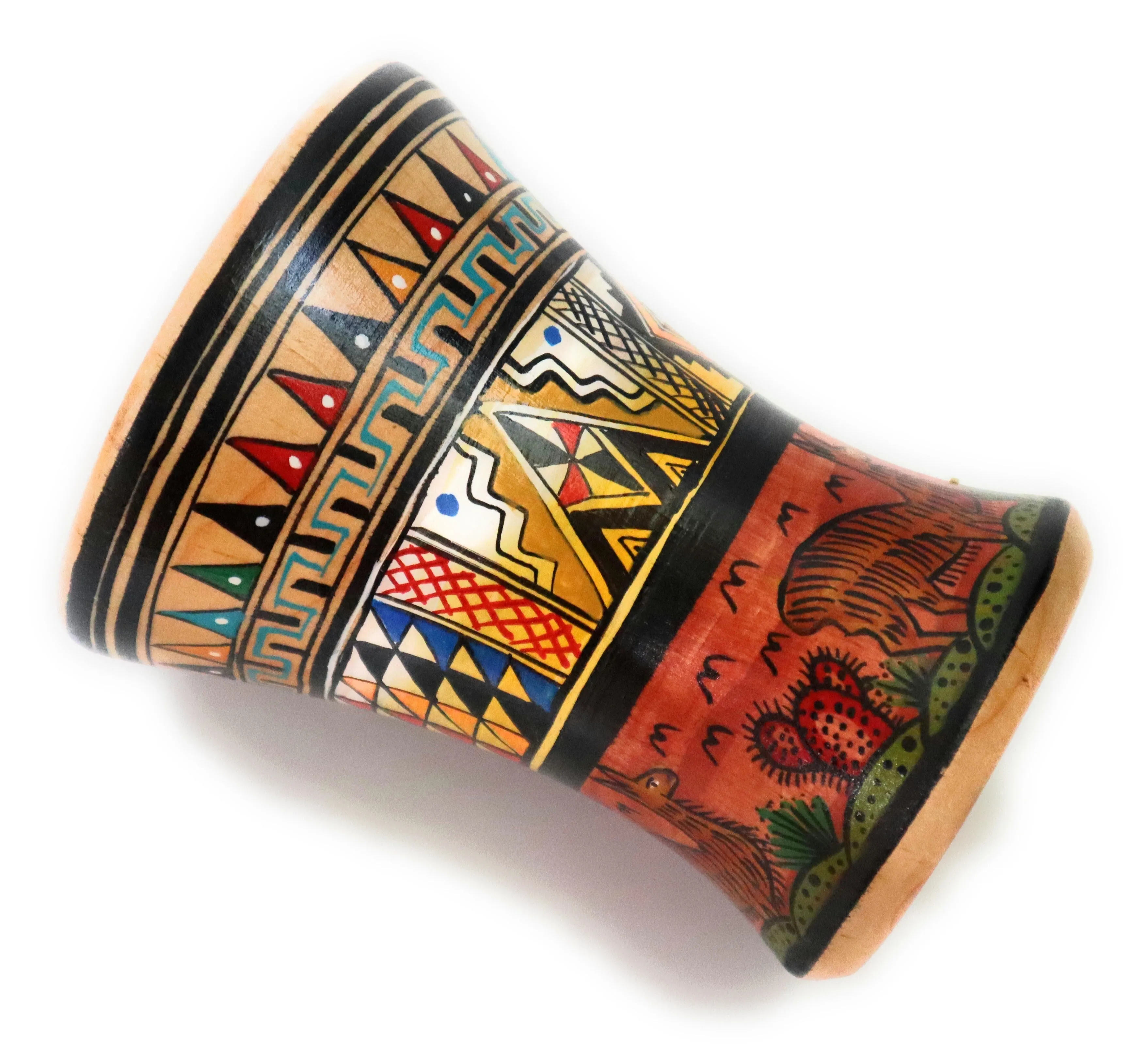 Wood Kero Rustic Vase Inca Culture Hand-Painted 5.25" Tall