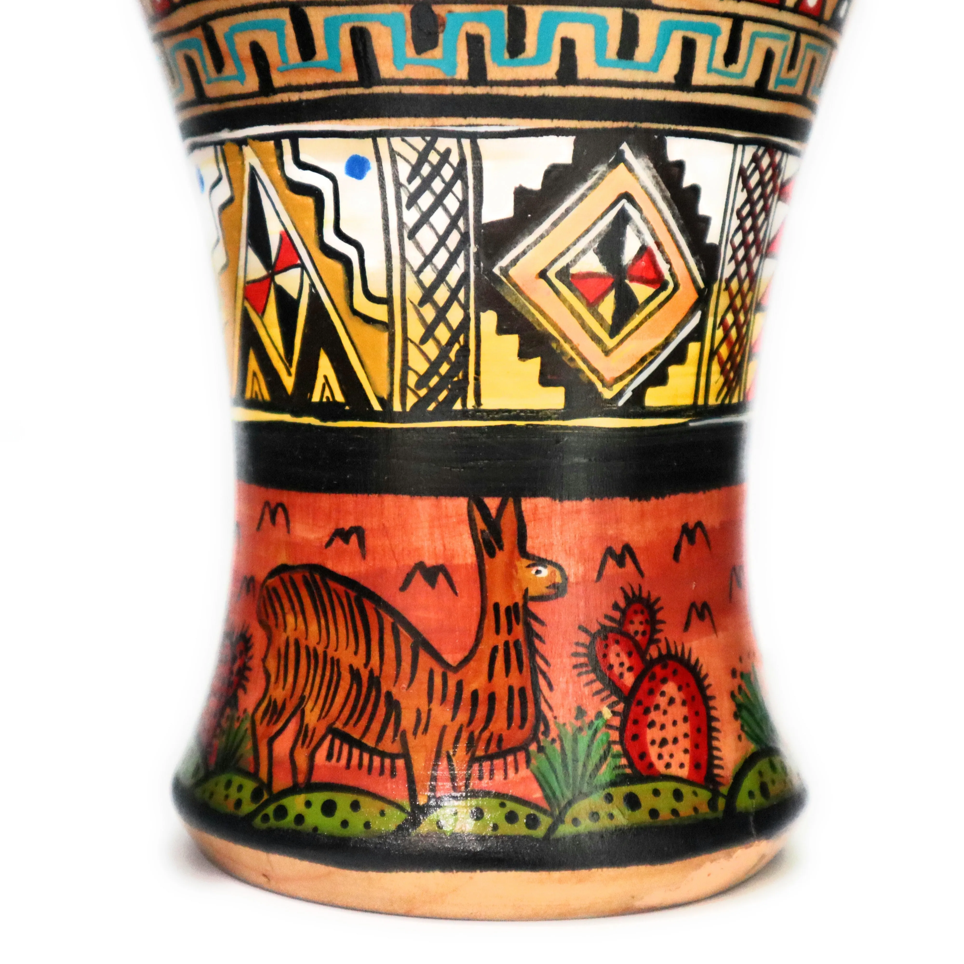 Wood Kero Rustic Vase Inca Culture Hand-Painted 5.25" Tall