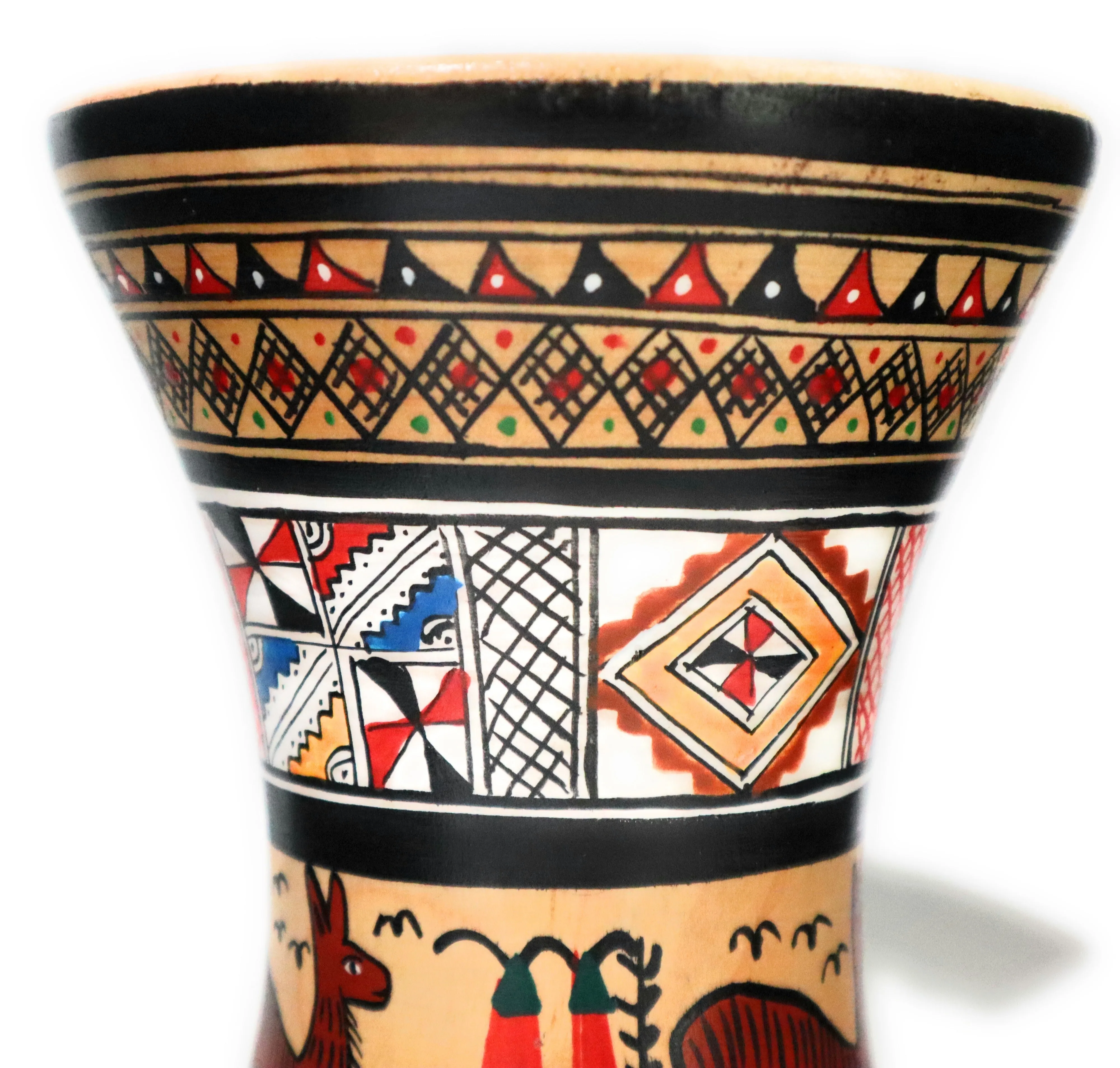 Wood Kero Rustic Vase Inca Culture Hand-Painted 5.25" Tall