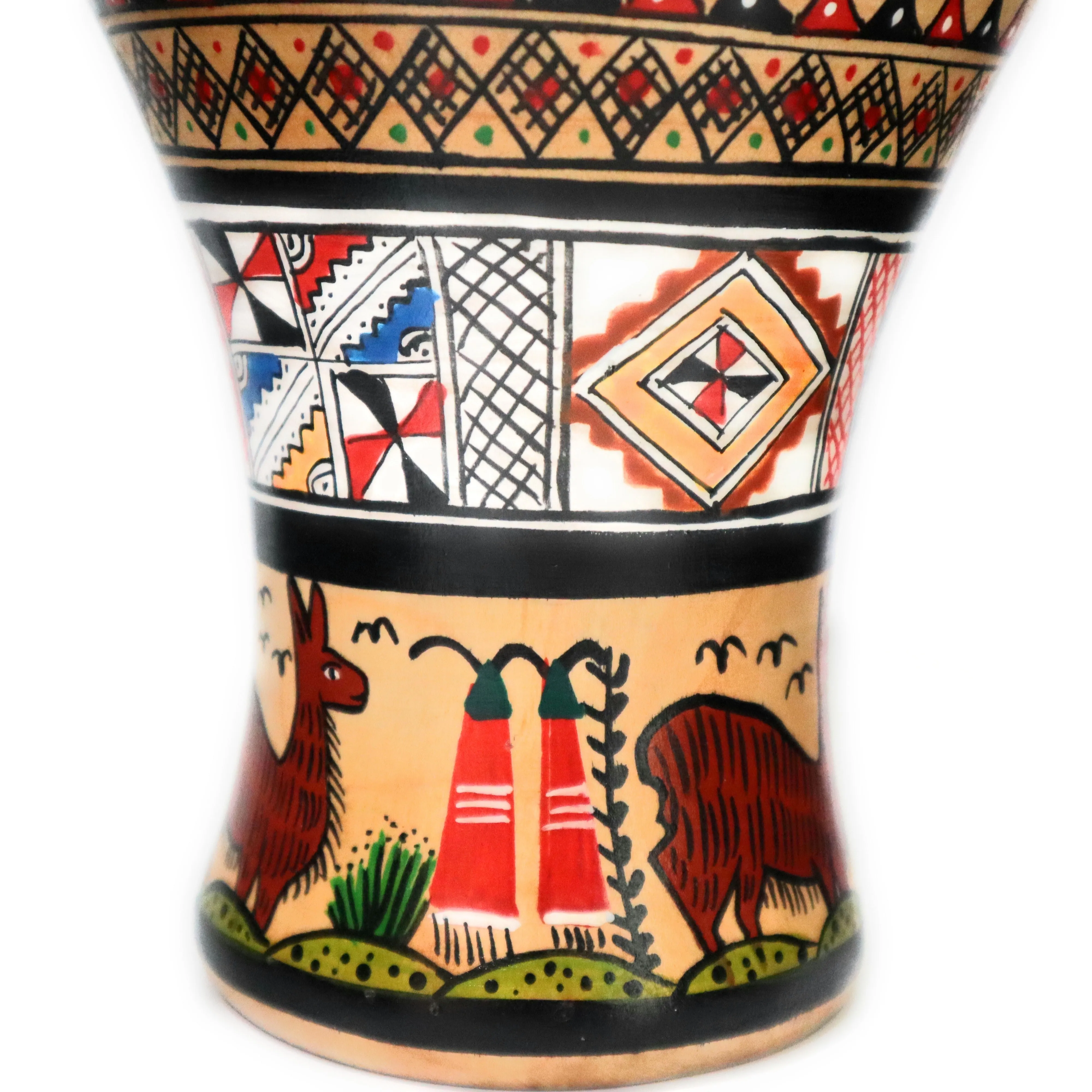 Wood Kero Rustic Vase Inca Culture Hand-Painted 5.25" Tall