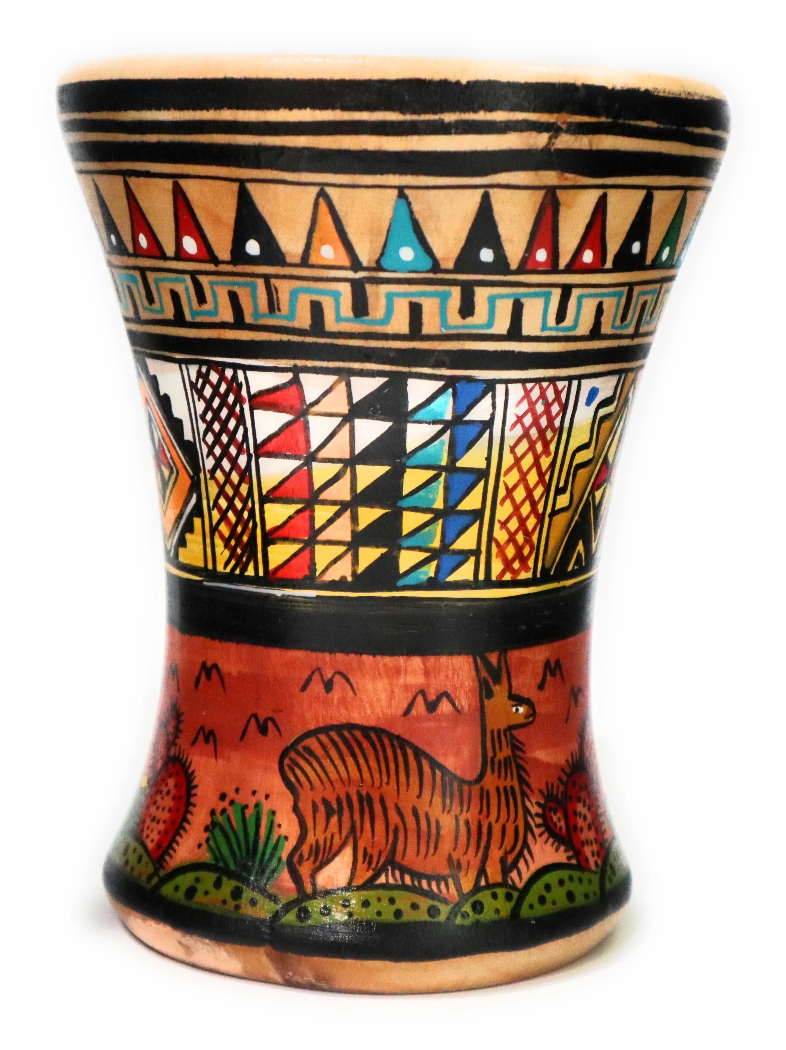 Wood Kero Rustic Vase Inca Culture Hand-Painted 5.25" Tall