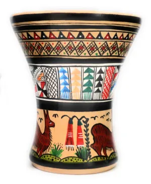 Wood Kero Rustic Vase Inca Culture Hand-Painted 5.25" Tall