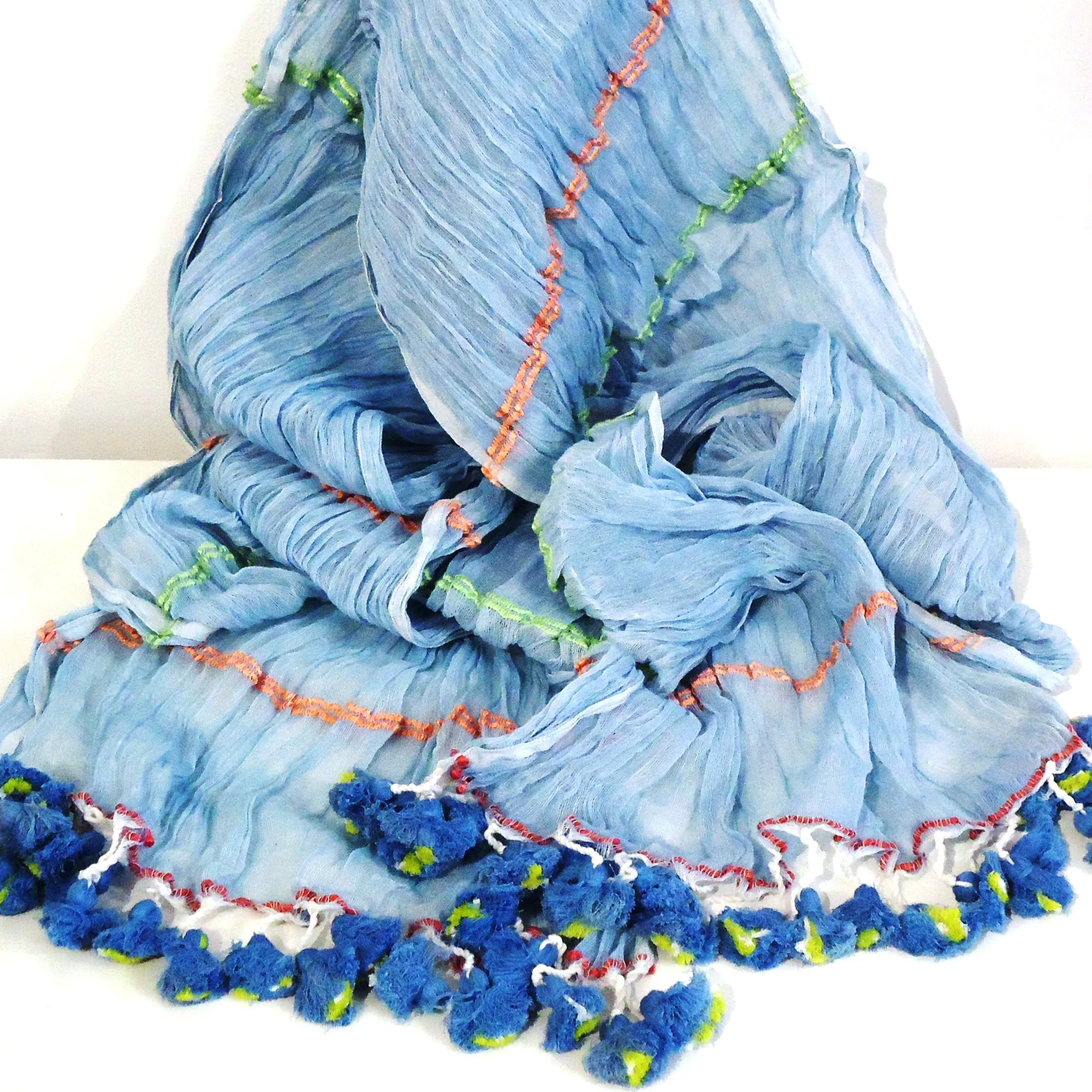 Woven Scarf with Tassels - Blue