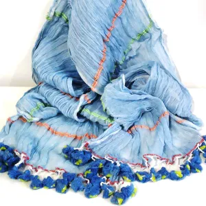 Woven Scarf with Tassels - Blue