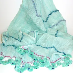 Woven Scarf with Tassels - Green