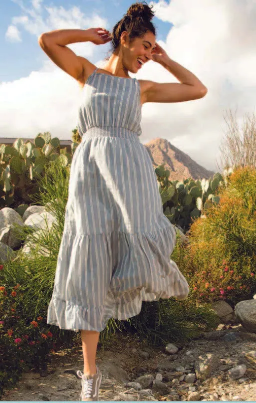 WS AIRBRUSH MAXI DRESS HIGH TIDE UNEVEN STRIPE - Final Sale