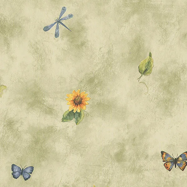 Yellow Blue Country Floral Insects BG19541 Wallpaper