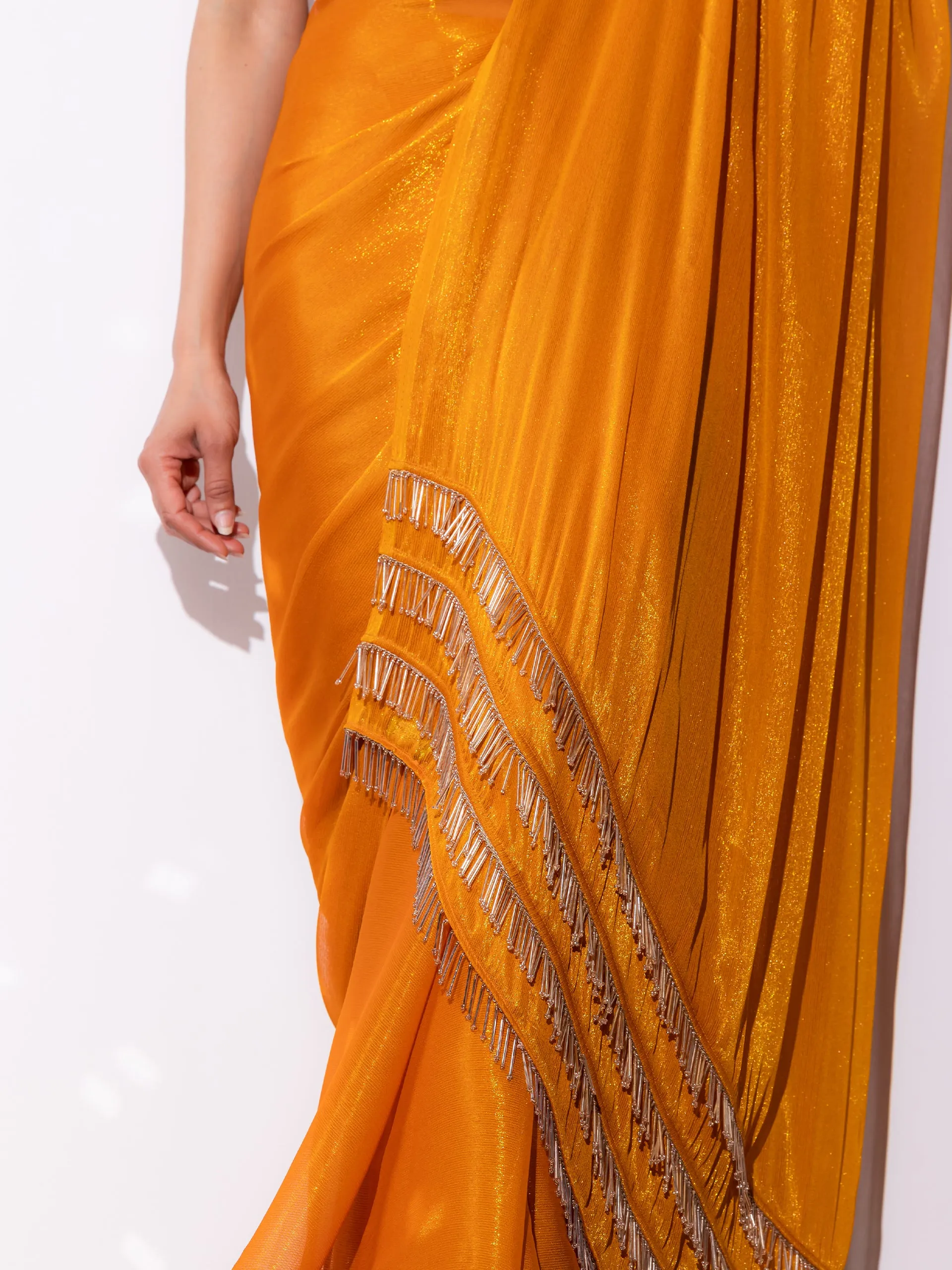 Yellow Shimmer & Shine Chiffon Saree with Lace